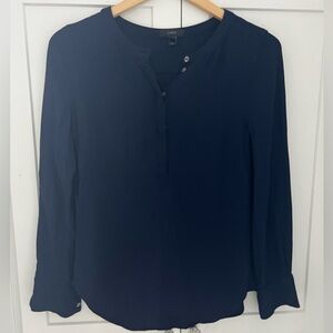 J.CREW Semi-Sheer Lightweight Long Sleeve Tunic Henley blouse Small Navy